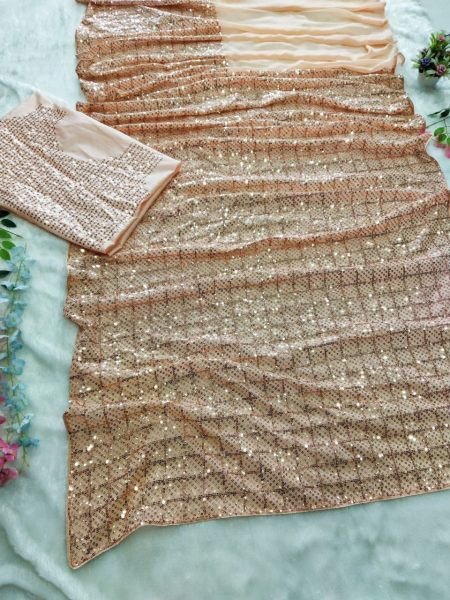 Latest Cream Color Party ware Faux Georgette saree For bollywood Inspired  Georgette Sarees Wholesale