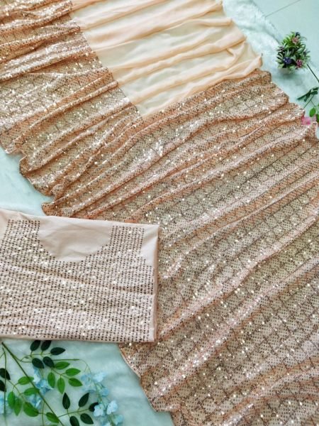 Latest Cream Color Party ware Faux Georgette saree For bollywood Inspired  Georgette Sarees Wholesale