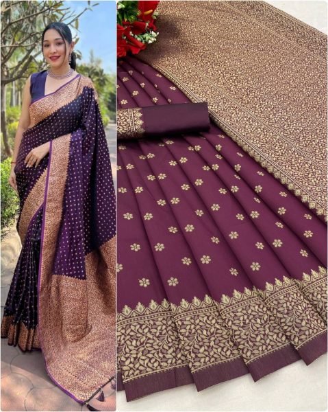Beautiful Lichi Silk Jacquard Border Saree Silk Sarees Wholesale