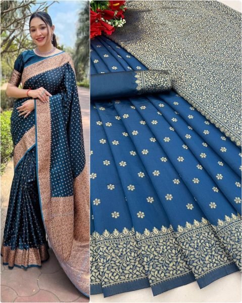 Beautiful Lichi Silk Jacquard Border Saree Silk Sarees Wholesale