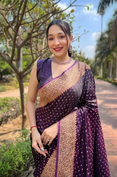 Beautiful Lichi Silk Jacquard Border Saree Silk Sarees Wholesale