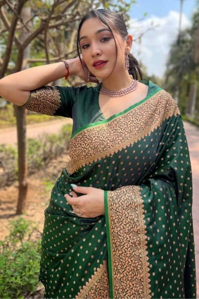 Beautiful Lichi Silk Jacquard Border Saree Silk Sarees Wholesale