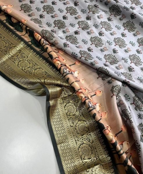 Beautiful Light Weight Pure Dola Silk Sarees With Kalamakari Design  Silk Sarees Wholesale