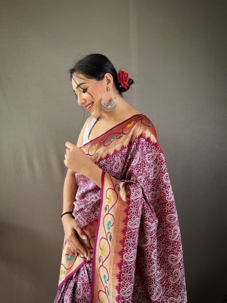 Beautiful Lucknowi Weaving Saree With Paithani Rich Meena Pallu  Designer Wedding Sarees Wholesale