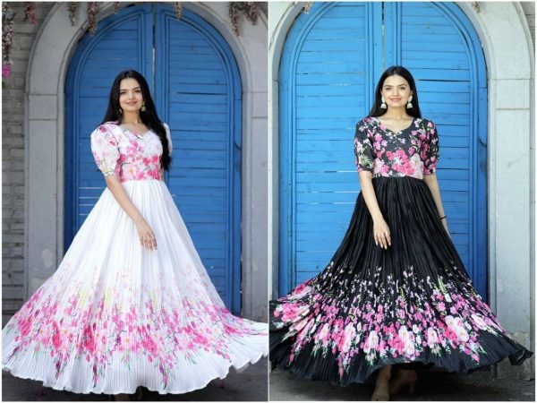 Beautiful Maslin Crochet Floral Printed Gown   Anarkali Kurtis 