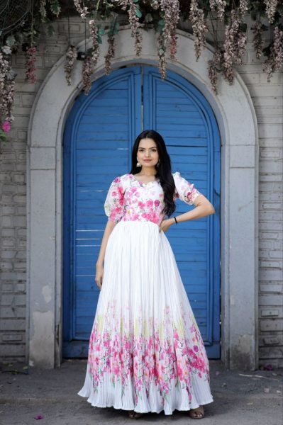 Beautiful Maslin Crochet Floral Printed Gown   Anarkali Kurtis 