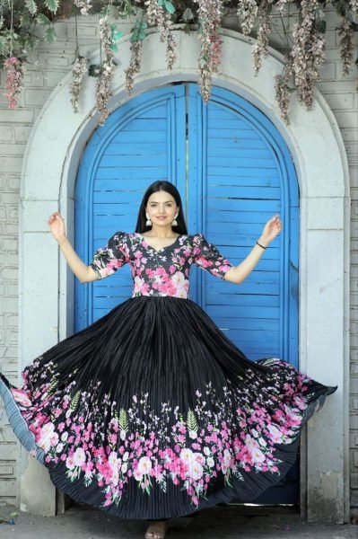 Beautiful Maslin Crochet Floral Printed Gown   Anarkali Kurtis 