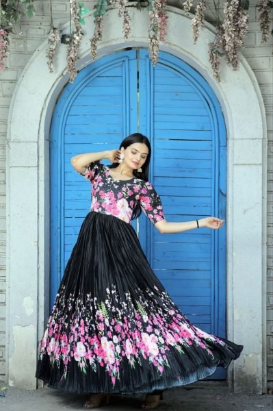 Beautiful Maslin Crochet Floral Printed Gown   Anarkali Kurtis 