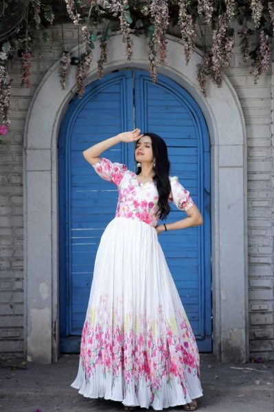 Beautiful Maslin Crochet Floral Printed Gown   Anarkali Kurtis 