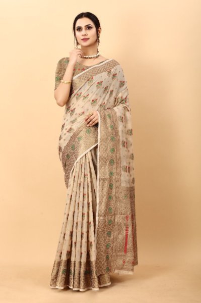 Beautiful Meenakari Soft Cotton fabric with Zari Weaving pallu Saree Cotton Sarees Wholesale