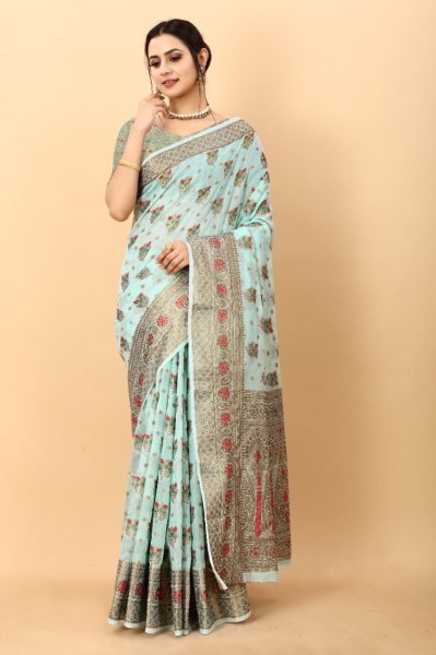 Beautiful Meenakari Soft Cotton fabric with Zari Weaving pallu Saree Cotton Sarees Wholesale