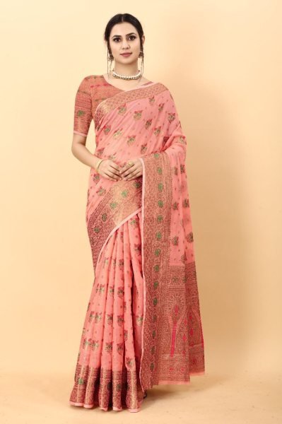 Beautiful Meenakari Soft Cotton fabric with Zari Weaving pallu Saree Cotton Sarees Wholesale