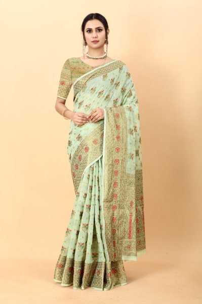 Beautiful Meenakari Soft Cotton fabric with Zari Weaving pallu Saree Cotton Sarees Wholesale