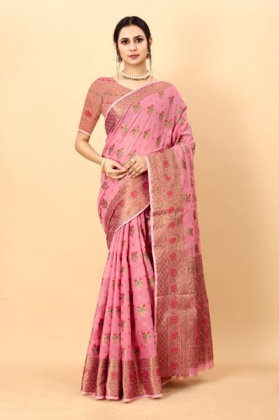 Beautiful Meenakari Soft Cotton fabric with Zari Weaving pallu Saree Cotton Sarees Wholesale