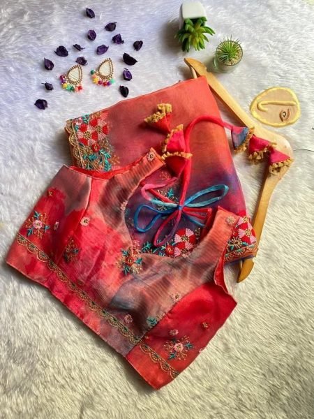 Beautiful Multicolor Digital Print Organza Saree With Embroidered Border  Organza Sarees Wholesale