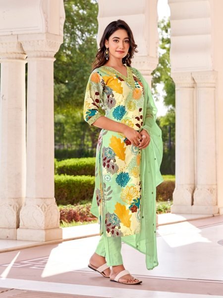 Beautiful Muslin Kurti Pant with Dupatta  3 Piece Kurti Set