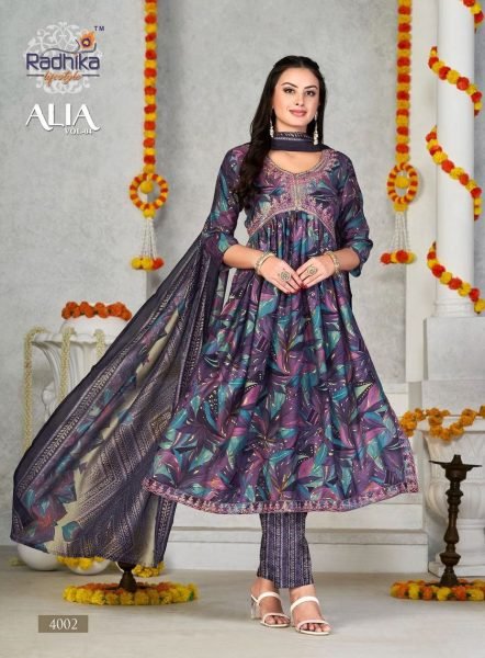 Beautiful Muslin Print Alia Cut Kurti Pant With Dupatta 3 Piece Kurti Set