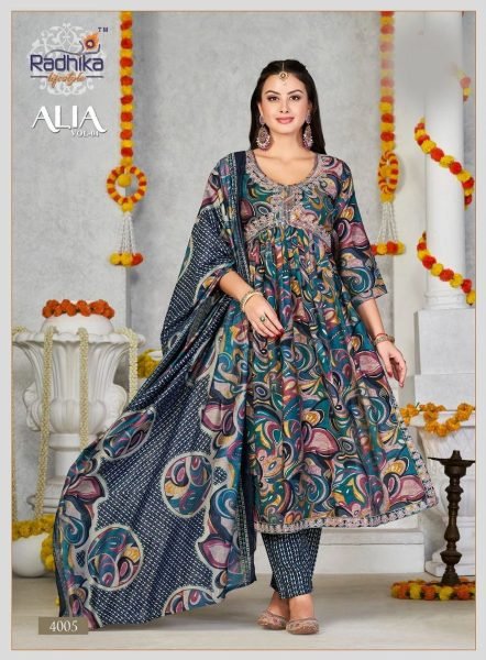 Beautiful Muslin Print Alia Cut Kurti Pant With Dupatta 3 Piece Kurti Set