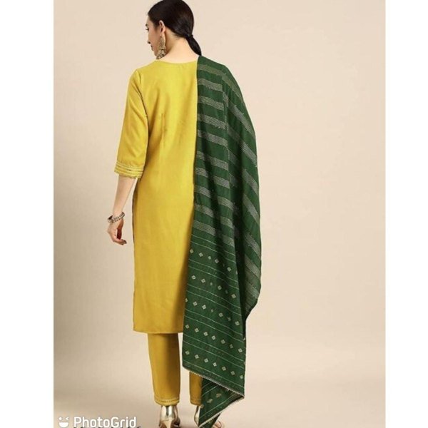 Beautiful New Ruby Cotton Kurti Pant With Chanderi Dupatta 3 Piece Kurti Set
