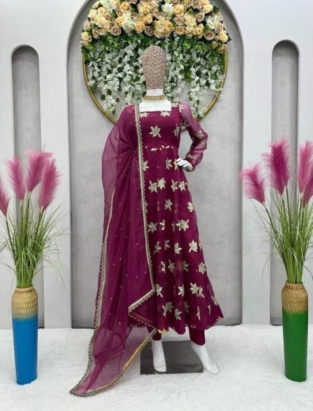 Beautiful Organza Silk Suit With Thred Work  Ready To Wear Collection