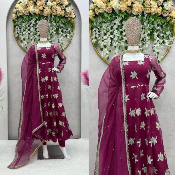 Beautiful Organza Silk Suit With Thred Work  Ready To Wear Collection