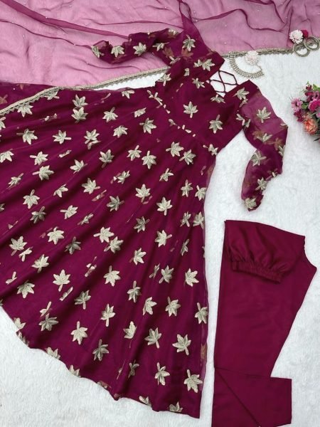 Beautiful Organza Silk Suit With Thred Work  Ready To Wear Collection