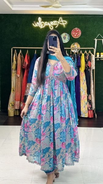 Beautiful Party Wear Muslin Alia Cut Suit 3 Piece Kurti Set