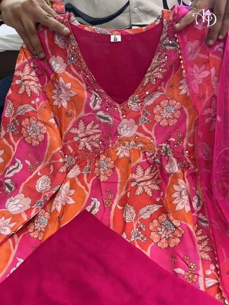  Beautiful  Pink Colour Muslin  Alia Cut Suit  3 Piece Kurti Set