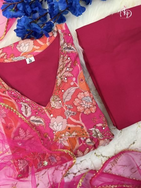  Beautiful  Pink Colour Muslin  Alia Cut Suit  3 Piece Kurti Set