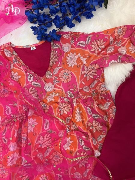  Beautiful  Pink Colour Muslin  Alia Cut Suit  3 Piece Kurti Set