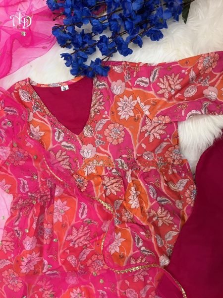  Beautiful  Pink Colour Muslin  Alia Cut Suit  3 Piece Kurti Set