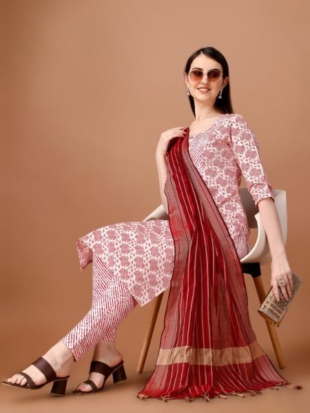 Beautiful Pure Cotton Kurti Pant Set With Gotta Patti Work  3 Piece Kurti Set