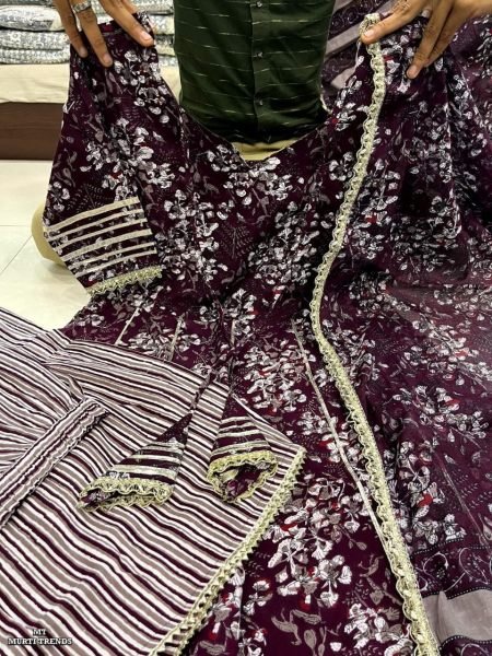 Beautiful Pure Cotton Sharara Set With Lace Gotta Work  3 Piece Kurti Set