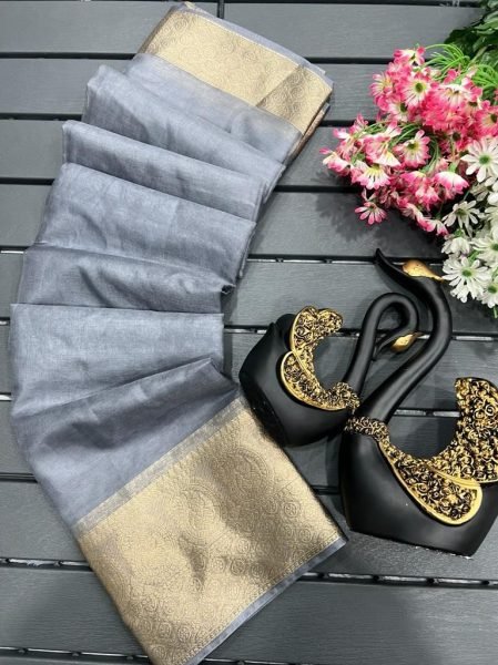 Beautiful Pure Orgenza Weaving Saree With Chitt Pallu Copper Zari Kuber Border Organza Sarees Wholesale