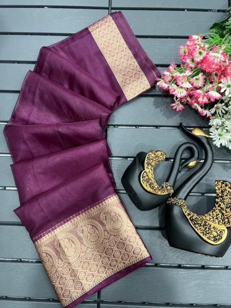 Beautiful Pure Orgenza Weaving Saree With Chitt Pallu Copper Zari Kuber Border Organza Sarees Wholesale