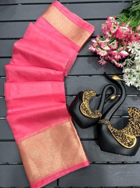 Beautiful Pure Orgenza Weaving Saree With Chitt Pallu Copper Zari Kuber Border Organza Sarees Wholesale