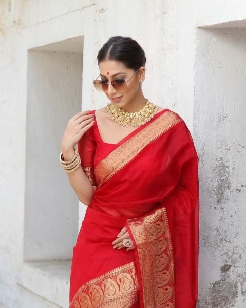 Beautiful Pure Orgenza Weaving Saree With Chitt Pallu Copper Zari Kuber Border Organza Sarees Wholesale