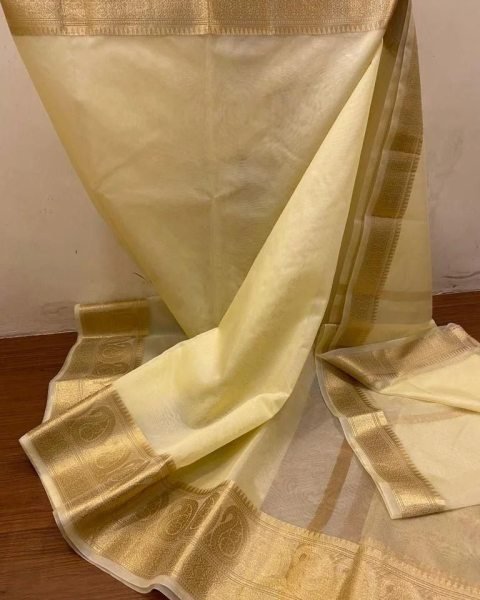 Beautiful Pure Orgenza Weaving Saree With Chitt Pallu Copper Zari Kuber Border Organza Sarees Wholesale