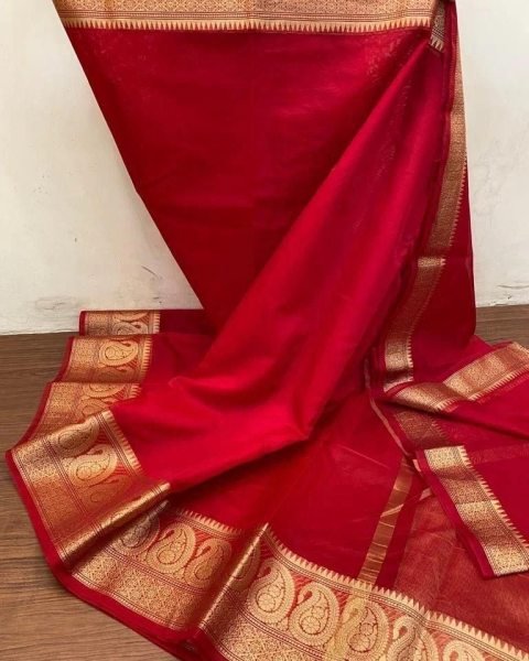 Beautiful Pure Orgenza Weaving Saree With Chitt Pallu Copper Zari Kuber Border Organza Sarees Wholesale