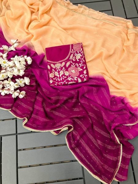 Beautiful Pure viscose Georgette with sequence weaving Saree   Georgette Sarees Wholesale