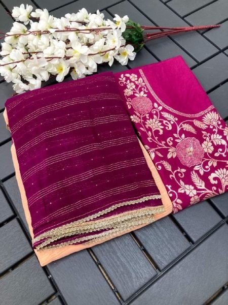 Beautiful Pure viscose Georgette with sequence weaving Saree   Georgette Sarees Wholesale