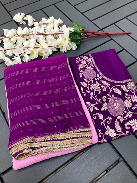 Beautiful Pure viscose Georgette with sequence weaving Saree   Georgette Sarees Wholesale
