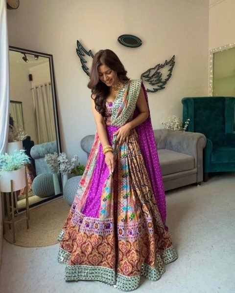 Beautiful Real Mirror Work Muslin Cotton Lehenga Choli  Navratri Lehnega Choli