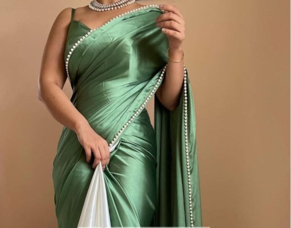 Beautiful Satin Silk Saree With Moti Lace Border Silk Sarees Wholesale