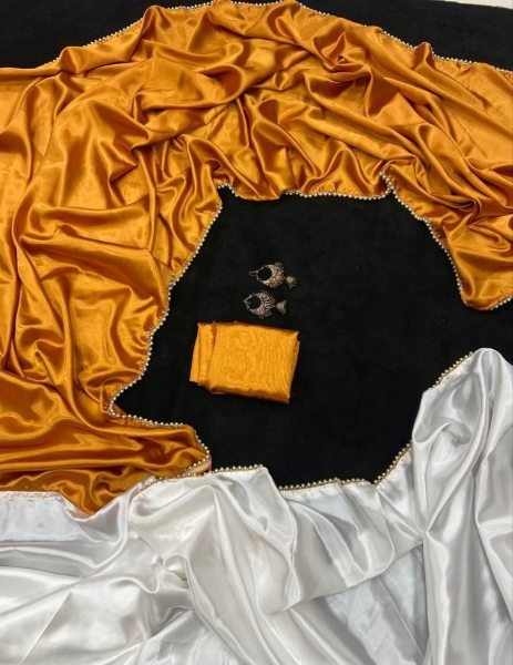 Beautiful Satin Silk Saree With Moti Lace Border Silk Sarees Wholesale