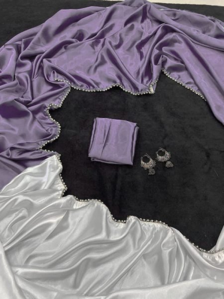 Beautiful Satin Silk Saree With Moti Lace Border Silk Sarees Wholesale