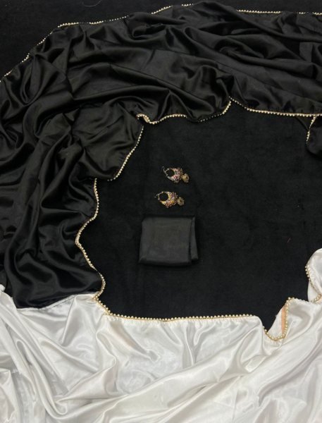 Beautiful Satin Silk Saree With Moti Lace Border Silk Sarees Wholesale