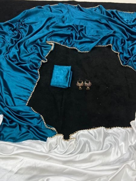 Beautiful Satin Silk Saree With Moti Lace Border Silk Sarees Wholesale