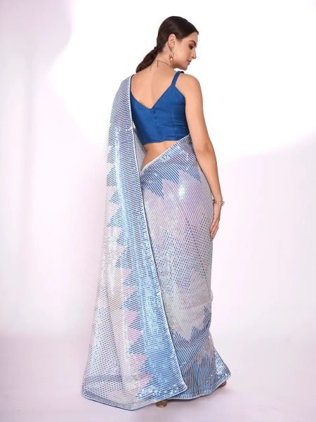 Beautiful Sequance Embroidery work in Georgette Fabric  Bollywood Fancy Sarees Wholesale