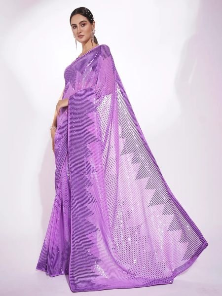 Beautiful Sequance Embroidery work in Georgette Fabric  Bollywood Fancy Sarees Wholesale